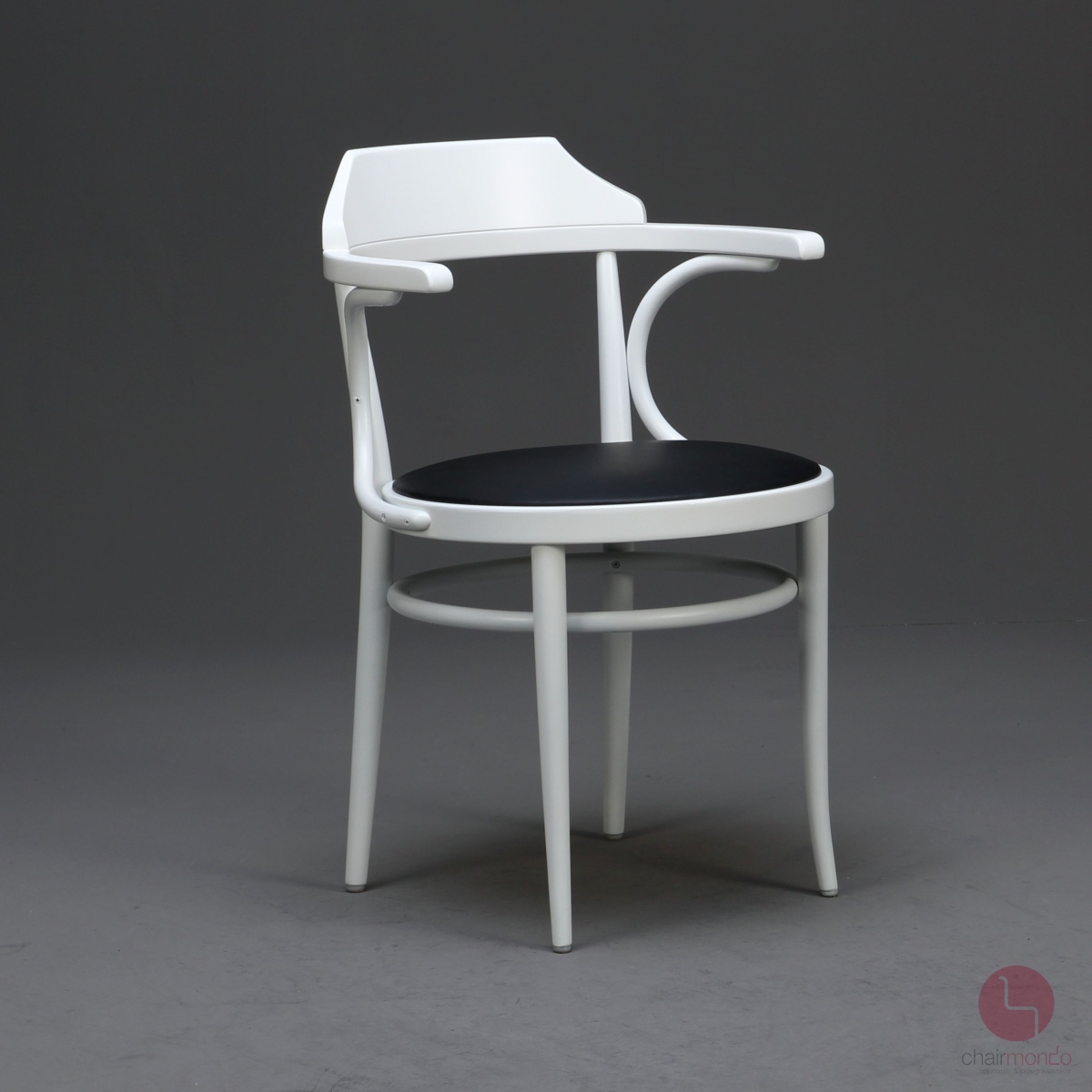 Preview: Thonet 233 P Bugholzstuhl in Weiß mit neuem Leder in Schwarz - gebraucht