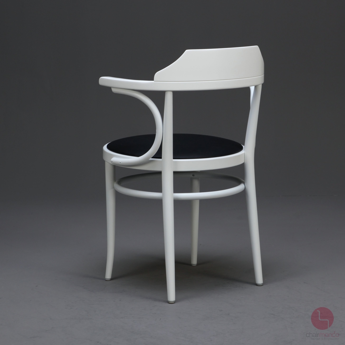 Preview: Thonet 233 P Bugholzstuhl in Weiß mit neuem Leder in Schwarz - gebraucht