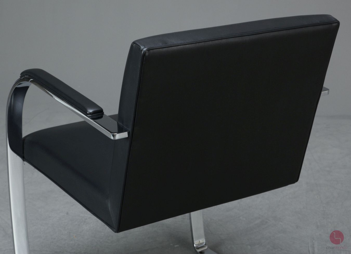 Preview: Knoll Brno Freischwinger Armlehnstuhl Leder Schwarz gebraucht