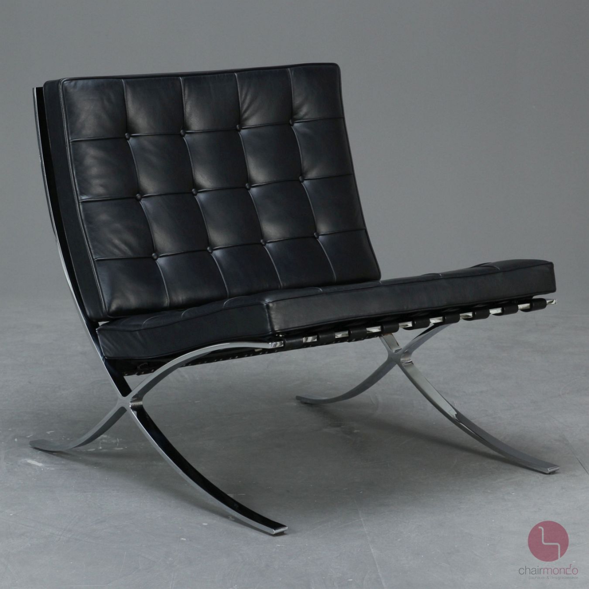 Preview: Knoll Barcelona Chair mit schwarzem Leder - gebraucht