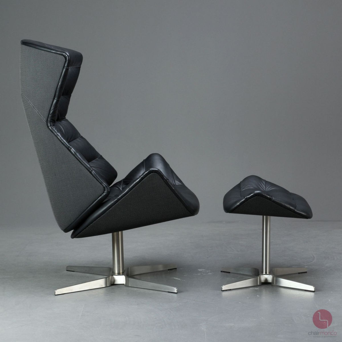 Preview: Thonet 808 Lounge Leder Sessel Schwarz mit Ottoman gebraucht