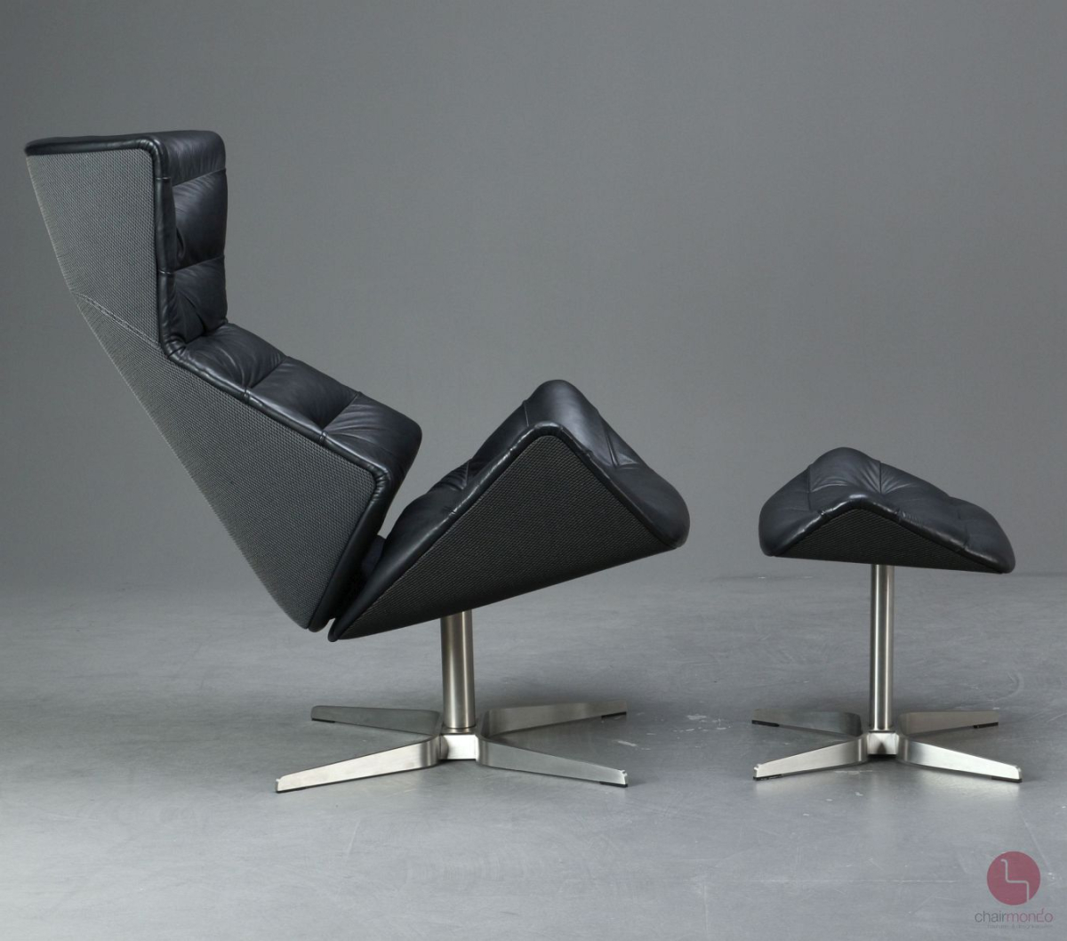 Preview: Thonet 808 Lounge Leder Sessel Schwarz mit Ottoman gebraucht