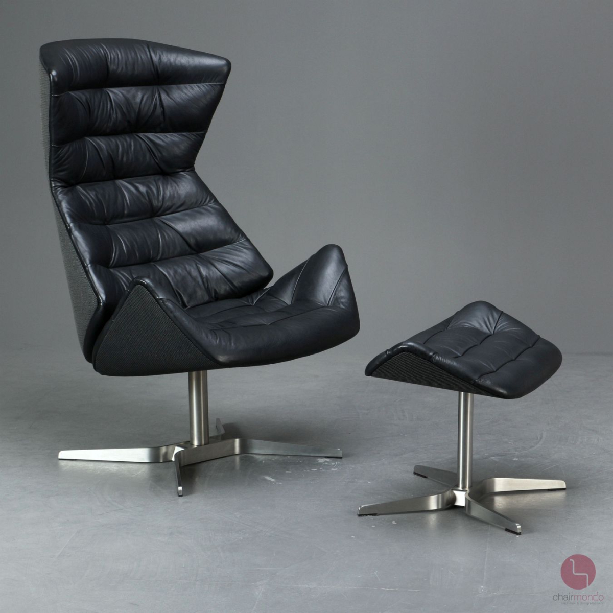 Preview: Thonet 808 Lounge Leder Sessel Schwarz mit Ottoman gebraucht