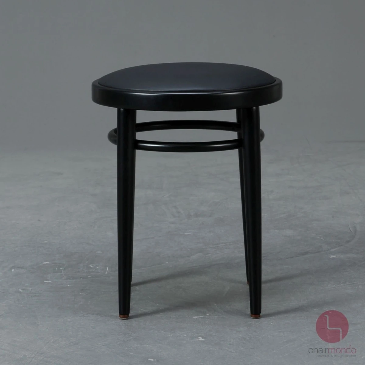 Thonet 214 PH Bugholz Hocker mit neuem schwarzem Leder gebraucht