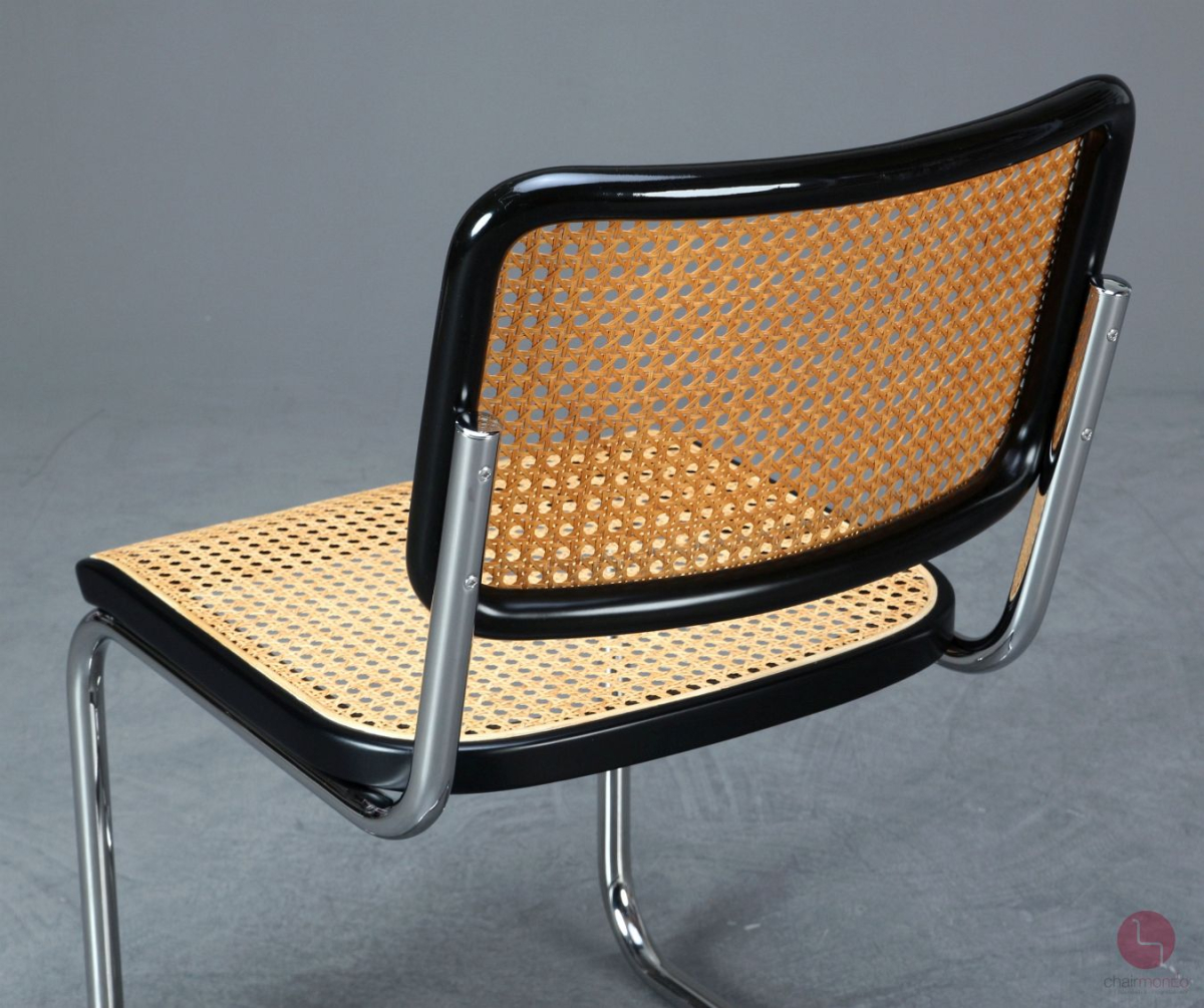 Preview: Thonet S32 Schwarz Freischwinger mit Wiener Geflecht Vintage