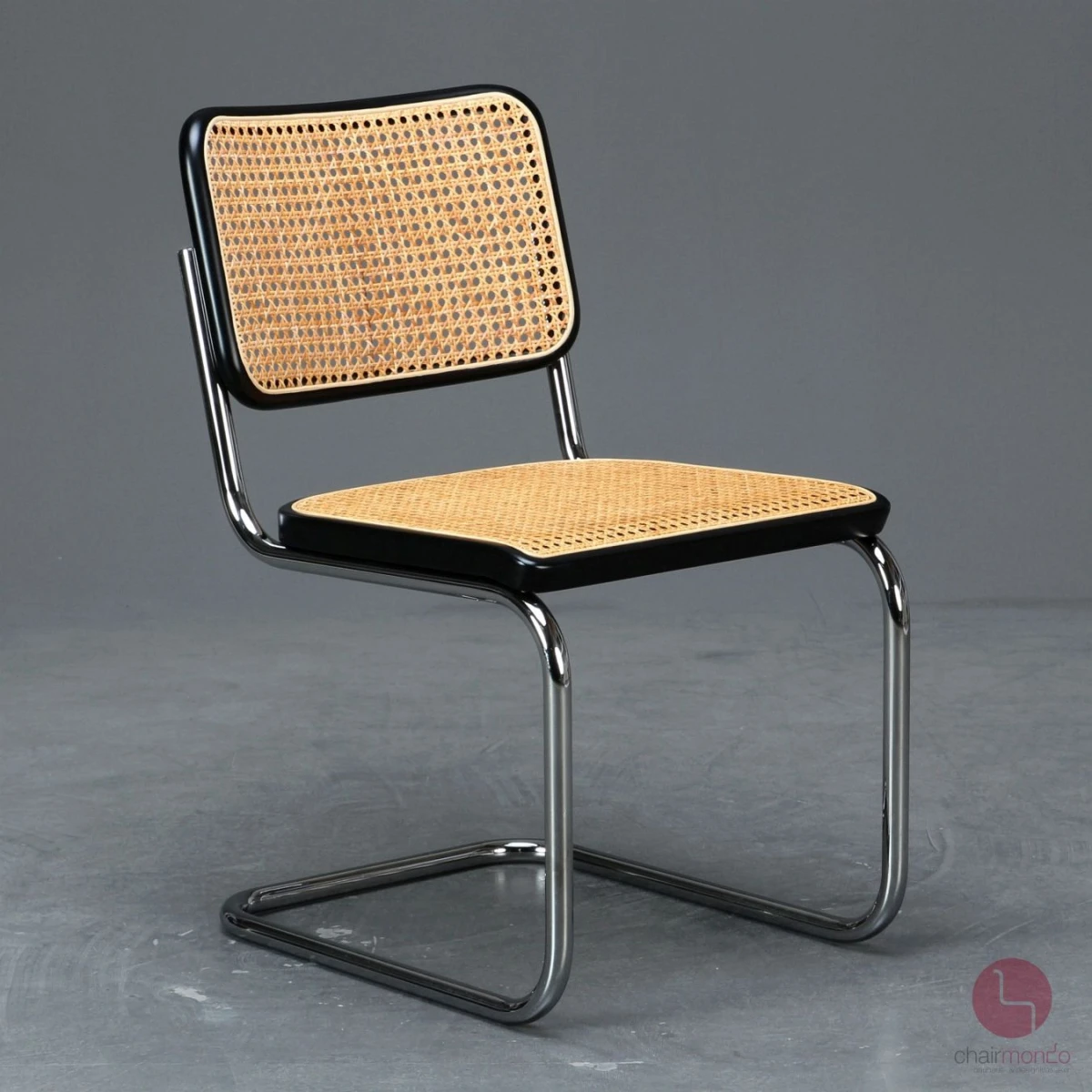 Thonet S32 Schwarz Freischwinger mit Wiener Geflecht restauriert