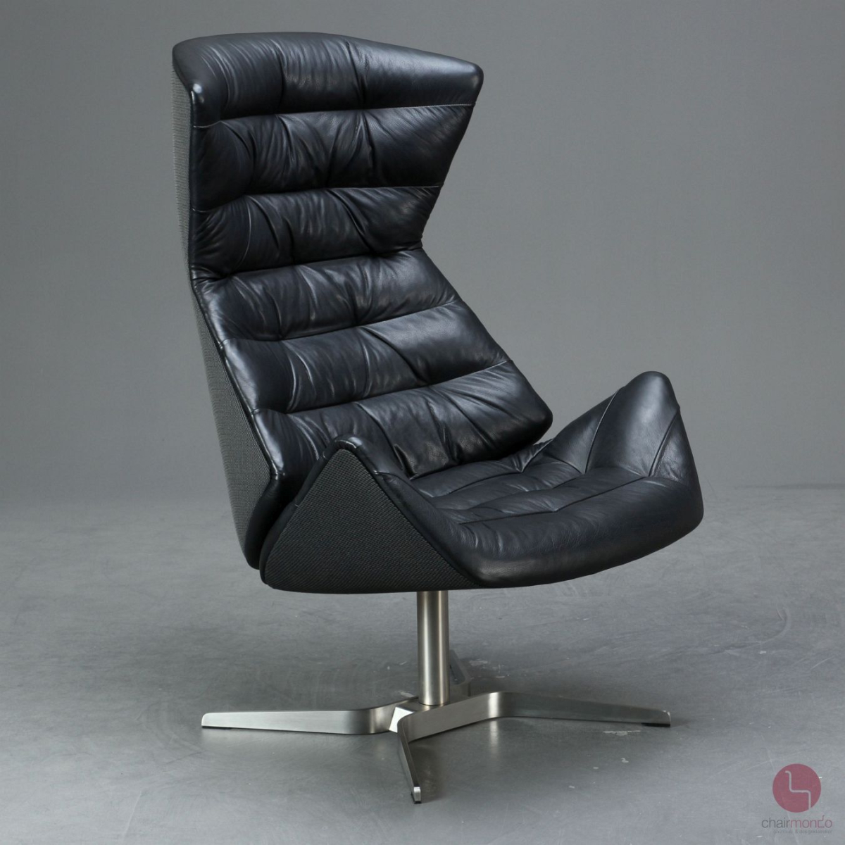 Preview: Thonet 808 Lounge Leder Sessel Schwarz mit Ottoman gebraucht