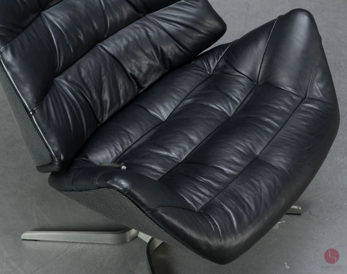Thonet 808 Lounge Leder Sessel Schwarz mit Ottoman gebraucht
