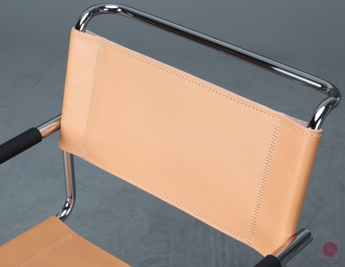 Preview: Thonet S34 Freischwinger mit neuem Kernleder in Beige Natur - gebraucht