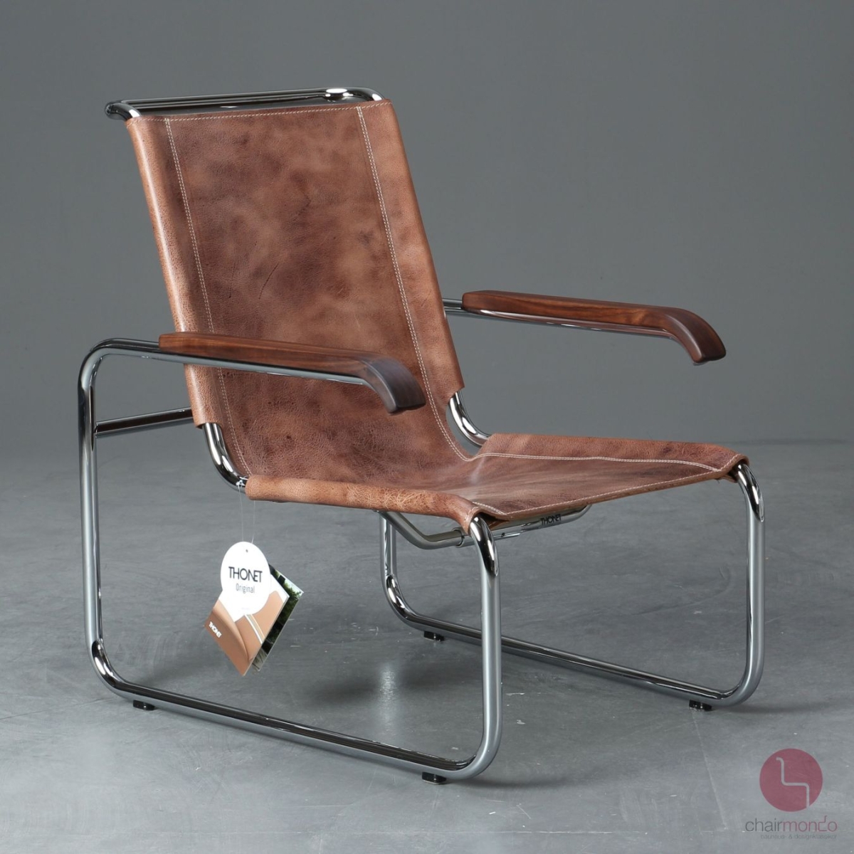 Preview: Thonet S35 L Pure Materials Freischwinger Sessel mit Büffelleder NEU