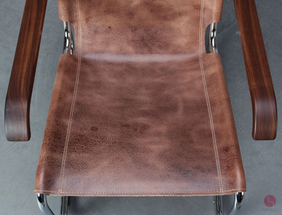Thonet S35 L Pure Materials Freischwinger Sessel mit Büffelleder NEU