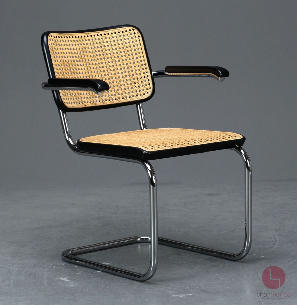 Preview: Thonet S64 Freischwinger in Schwarz mit Patina Geflecht - gebraucht