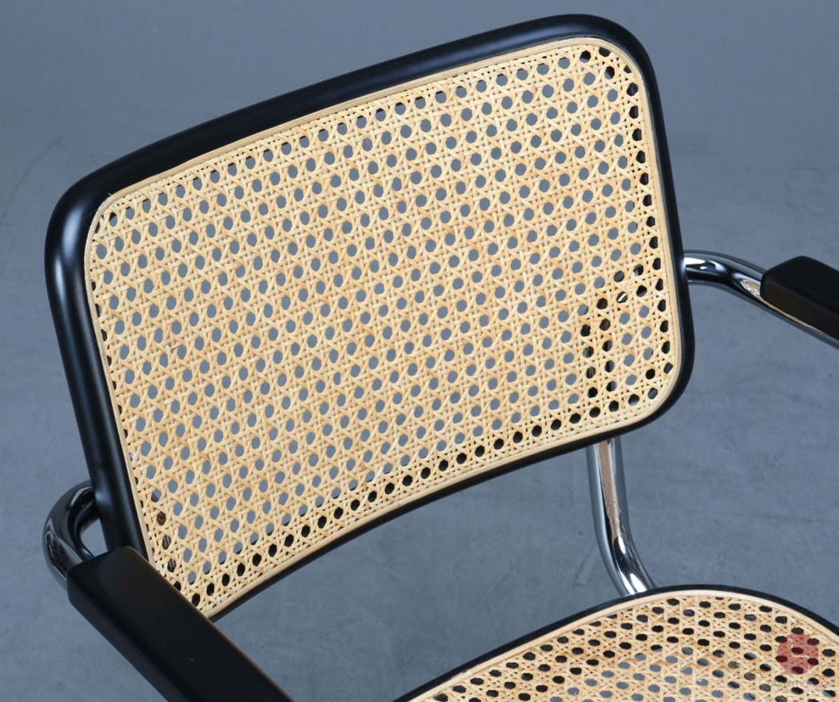 Preview: Thonet S64 Freischwinger in Schwarz mit Patina Geflecht - gebraucht