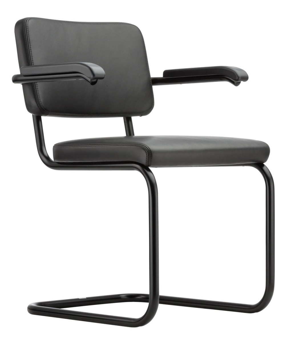 Preview: Thonet S64 PV Black Edition Leder Nero Schwarz Gestell RAL9005 Frontansicht