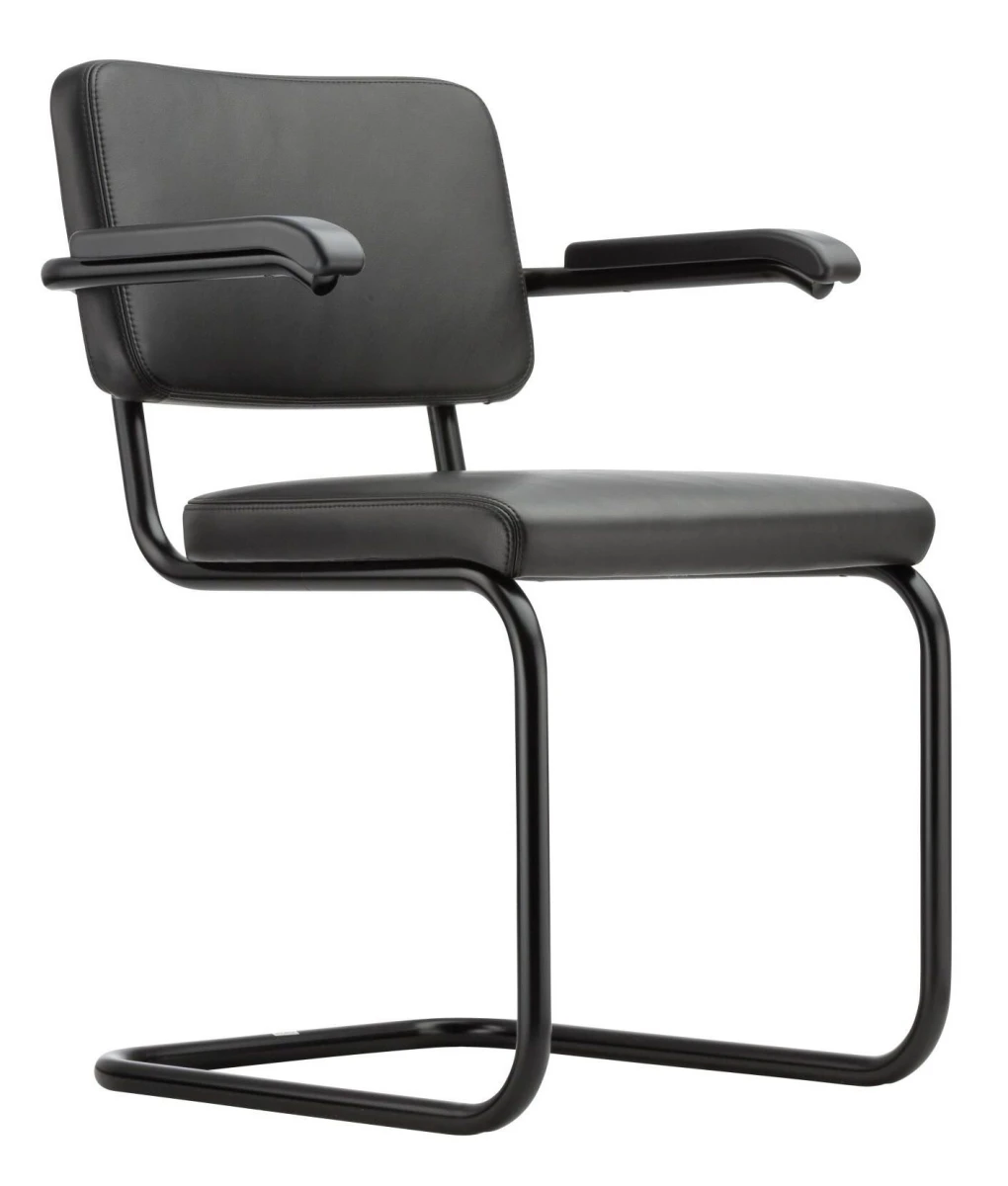 Thonet S64 PV Black Edition Leder Nero Schwarz Gestell RAL9005 Frontansicht