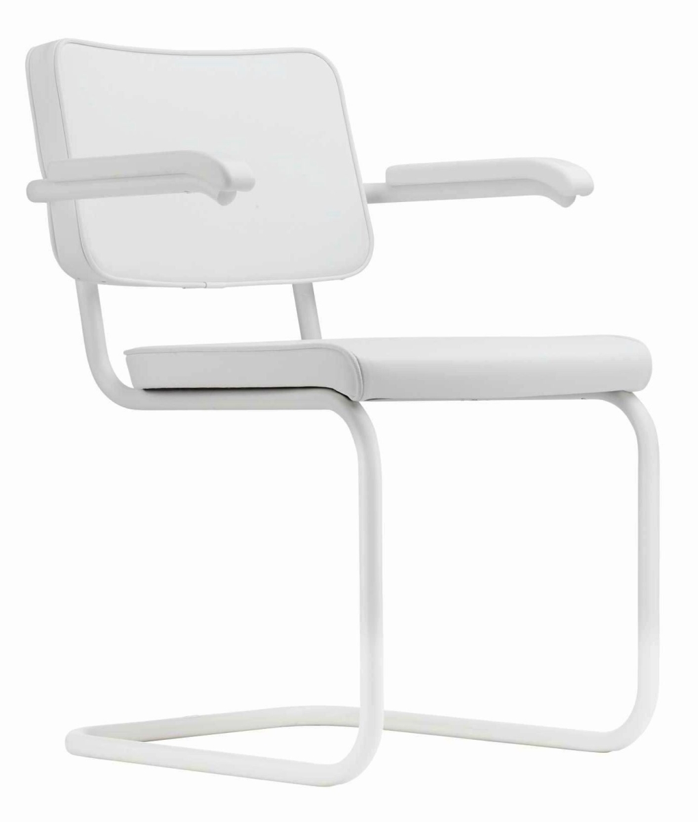 Preview: Thonet S64 PV White Edition Leder Bianco Ottico Weiß Gestell RAL9010 Frontansicht