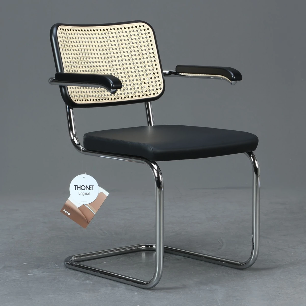 Thonet S64 SPV Leder Sitzfläche Geflecht Rückenlehne Schwarz