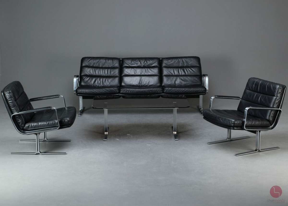 Preview: Walter Knoll Economy Leder Lounge Sitzgarnitur mit schwarzem Leder - gebraucht