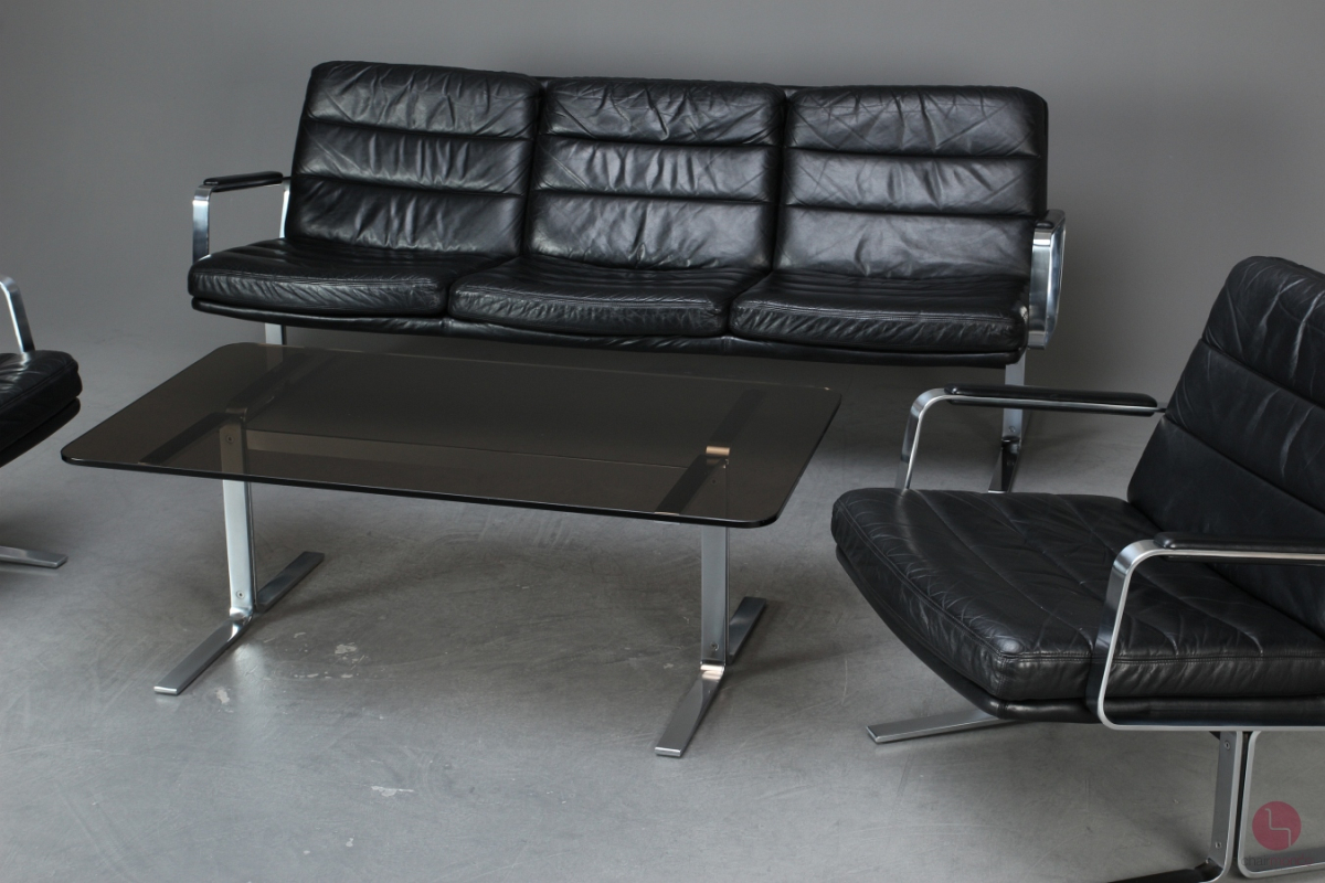 Preview: Walter Knoll Economy Leder Lounge Sitzgarnitur mit schwarzem Leder - gebraucht