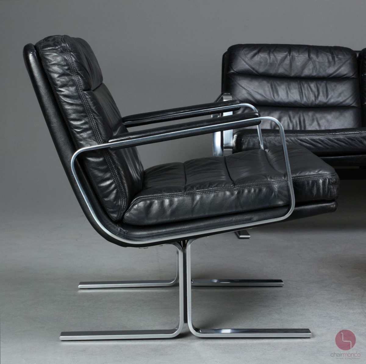 Preview: Walter Knoll Economy Leder Lounge Sitzgarnitur mit schwarzem Leder - gebraucht