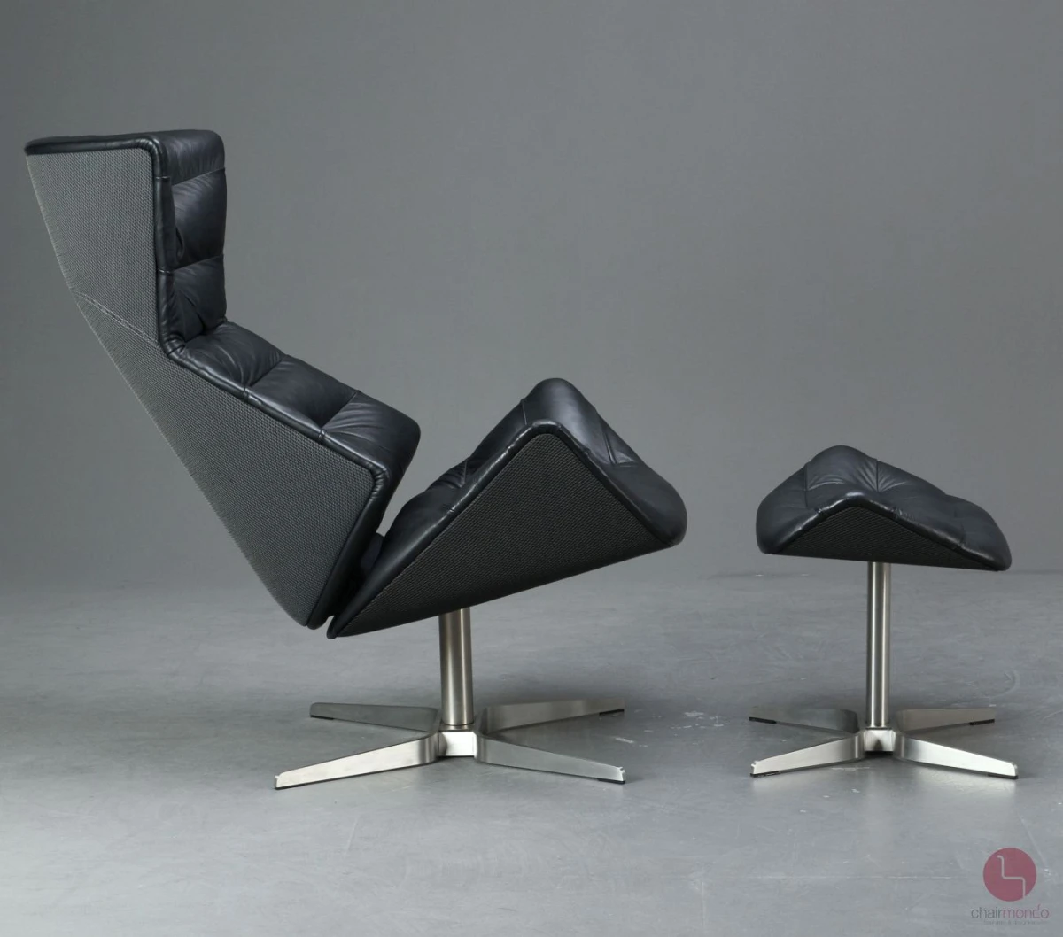 Thonet 808 Lounge Leder Sessel Schwarz mit Ottoman gebraucht
