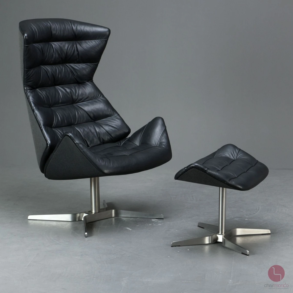 Thonet 808 Lounge Leder Sessel Schwarz mit Ottoman gebraucht