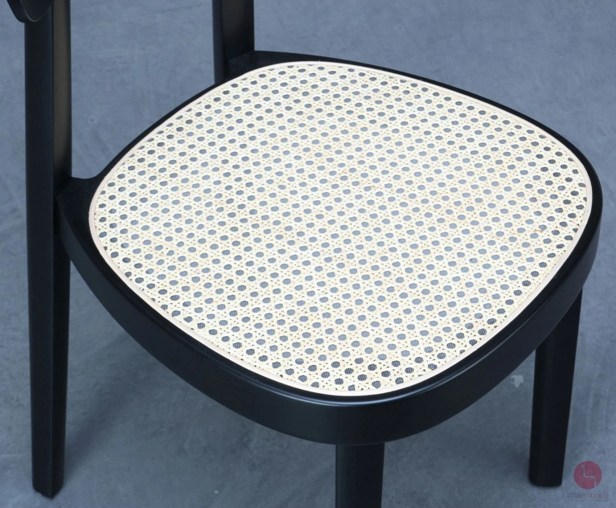 Thonet 118 Holzstuhl Schwarz mit Geflecht und Stützgewebe