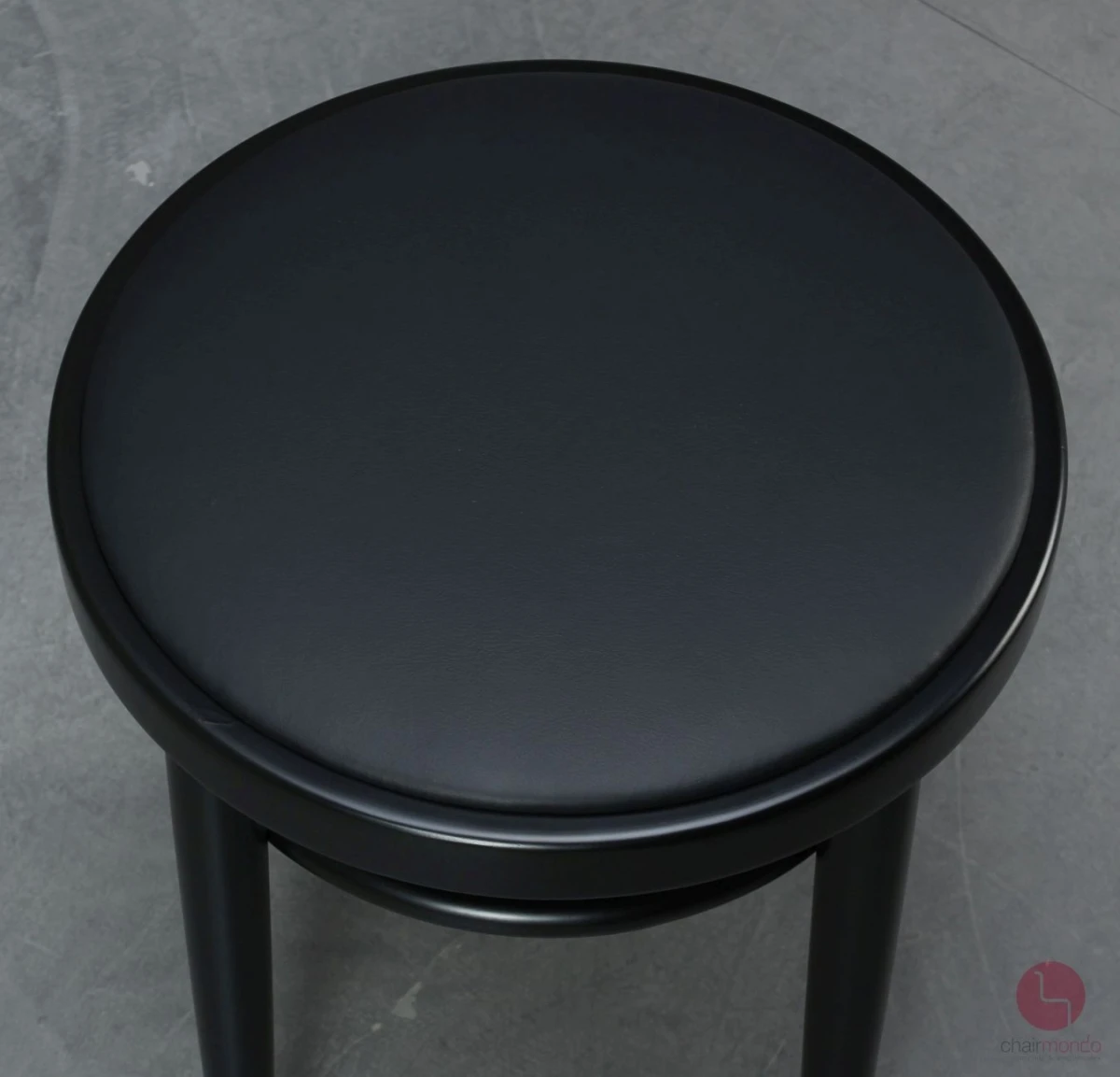 Thonet 214 PH Bugholz Hocker mit neuem schwarzem Leder gebraucht