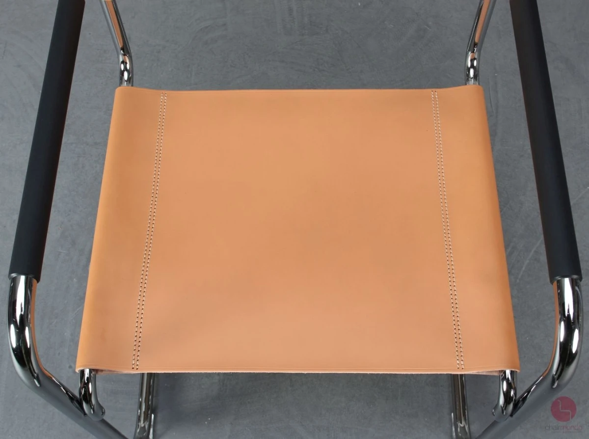 Thonet S34 Freischwinger mit neuem Kernleder in Beige Natur - gebraucht