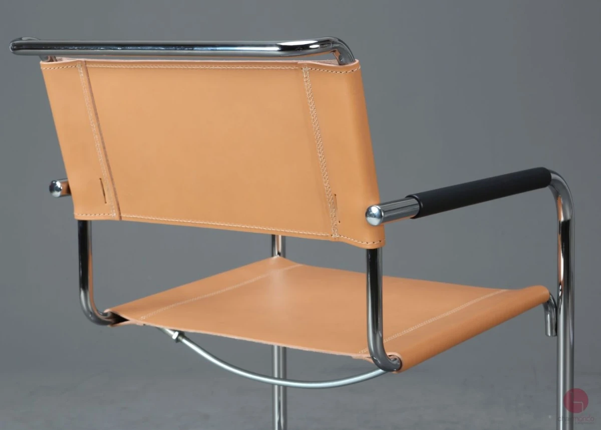 Thonet S34 Freischwinger mit neuem Kernleder in Beige Natur - gebraucht