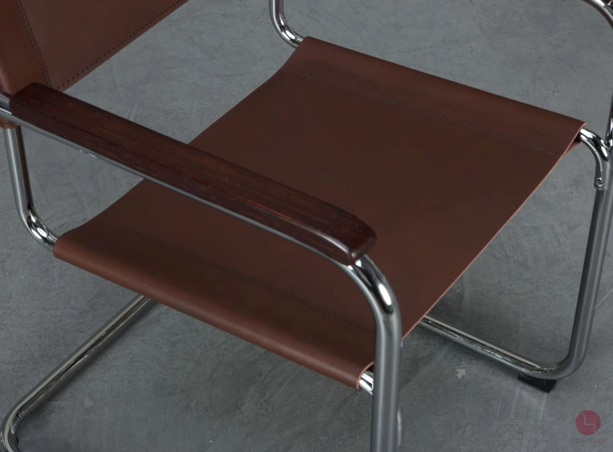 Thonet S34 Freischwinger mit neuem Kernleder in Schoko Braun - gebraucht