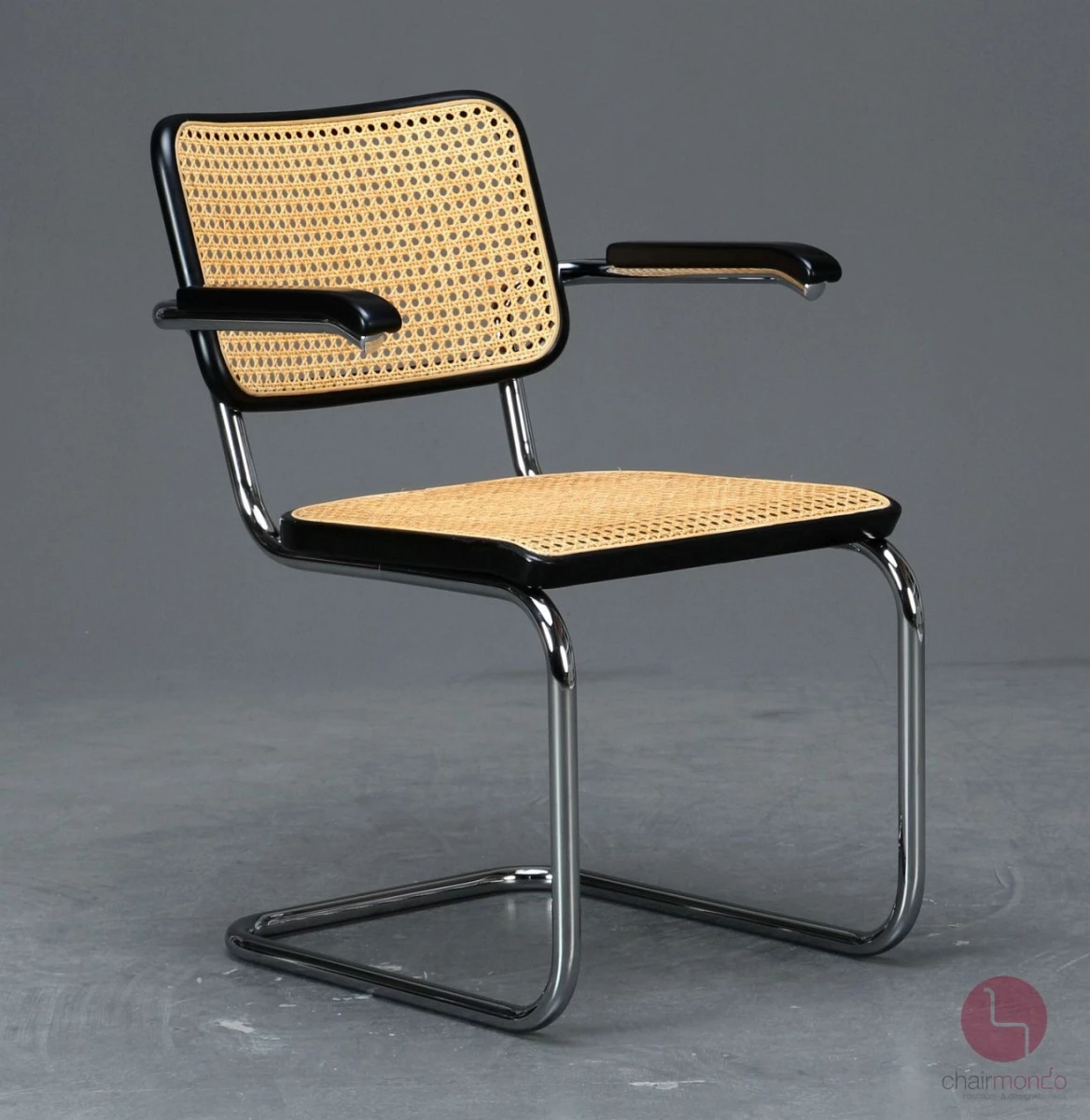 Thonet S64 Freischwinger in Schwarz mit Patina Geflecht - gebraucht