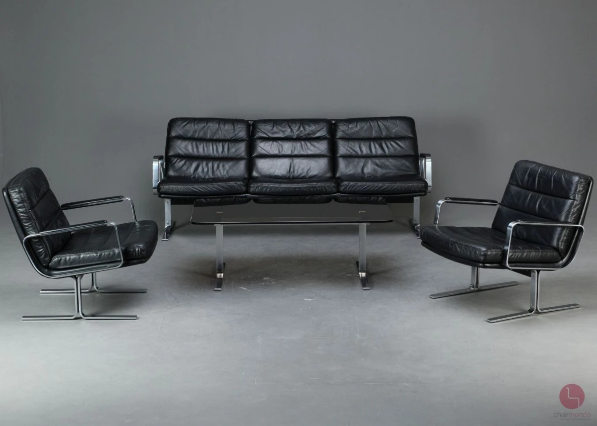 Walter Knoll Economy Leder Lounge Sitzgarnitur mit schwarzem Leder - gebraucht