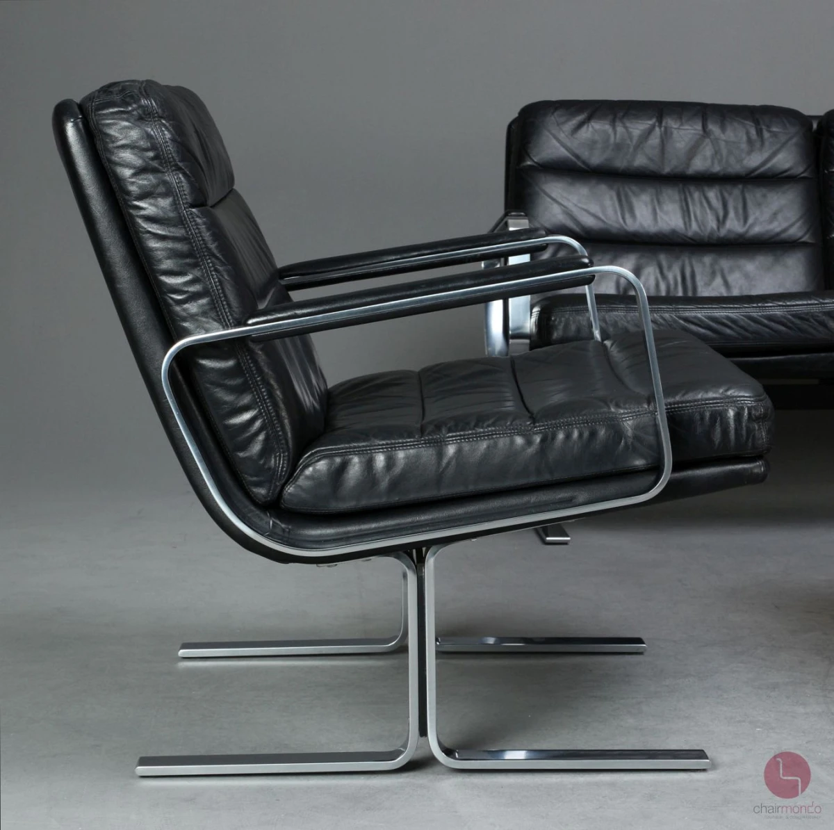Walter Knoll Economy Leder Lounge Sitzgarnitur mit schwarzem Leder - gebraucht